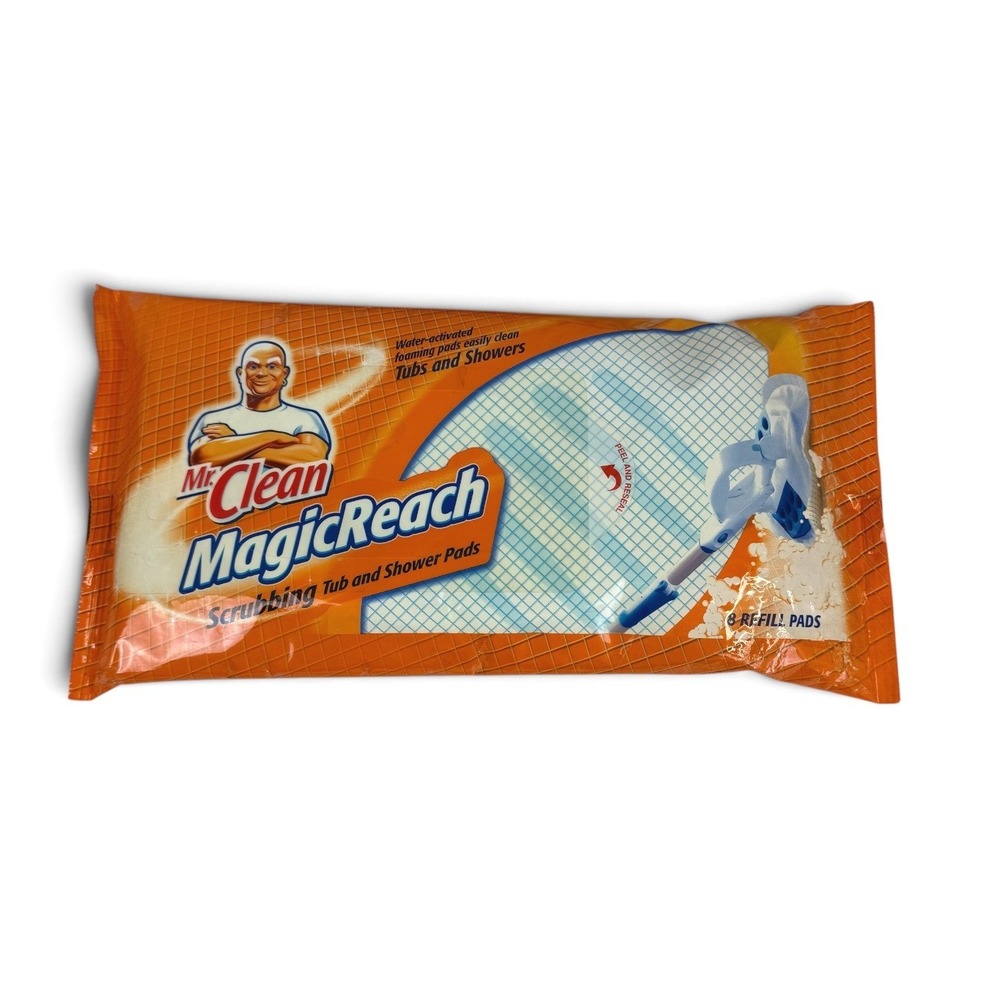 Mr. Clean Magic Reach Refill Pads 8 Count Orange Tub & Shower NEW SEALED